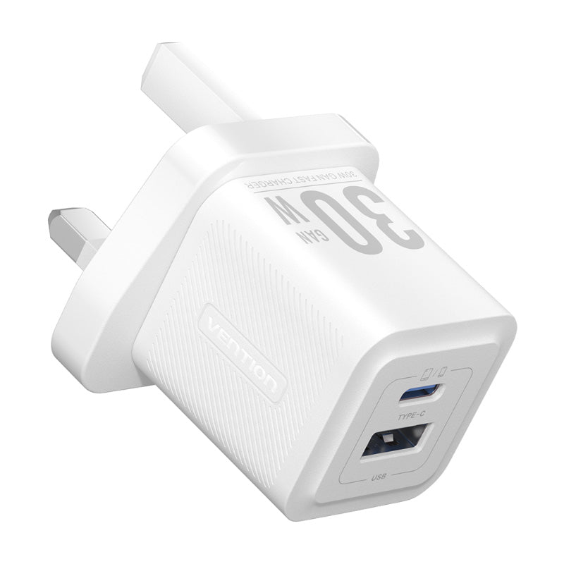 Vention FEQ-UK 2-Port USB (C + A) GaN Charger UK-Plug (White)
