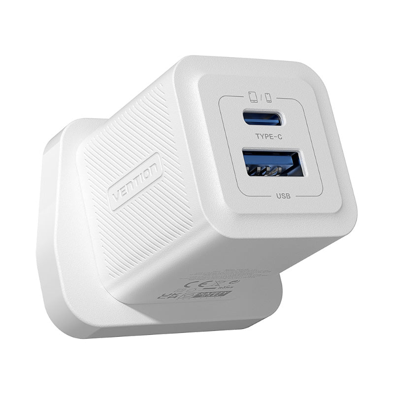 Vention FEQ-UK 2-Port USB (C + A) GaN Charger UK-Plug (White)