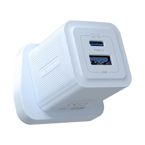 Vention FEQ-UK 2-Port USB (C + A) GaN Charger UK-Plug (Blue)
