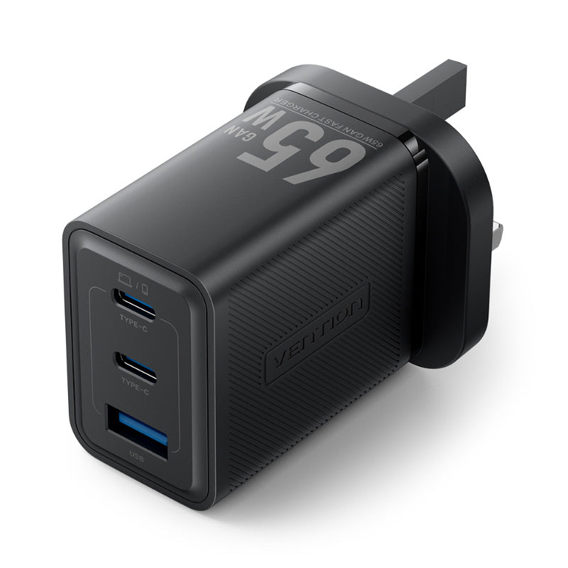 Vention FER-UK 3-Port USB (C+C+A) GaN Charger UK-Plug (Black)