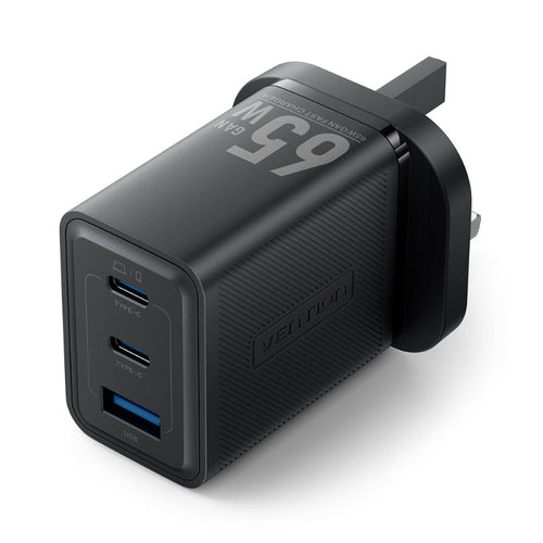 Vention FER-UK 3-Port USB (C+C+A) GaN Charger UK-Plug (Black)