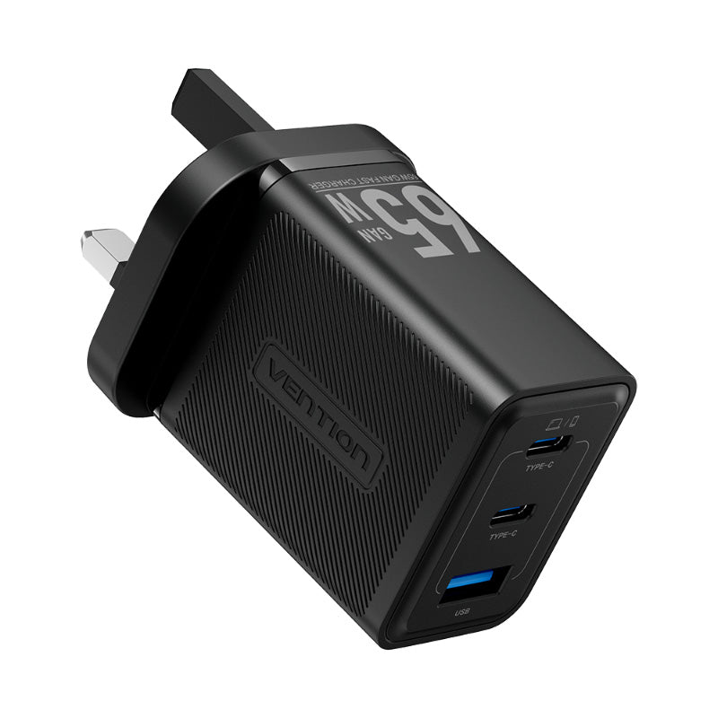Vention FER-UK 3-Port USB (C+C+A) GaN Charger UK-Plug (Black)