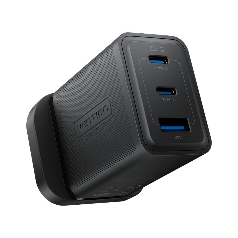 Vention FER-UK 3-Port USB (C+C+A) GaN Charger UK-Plug (Black)
