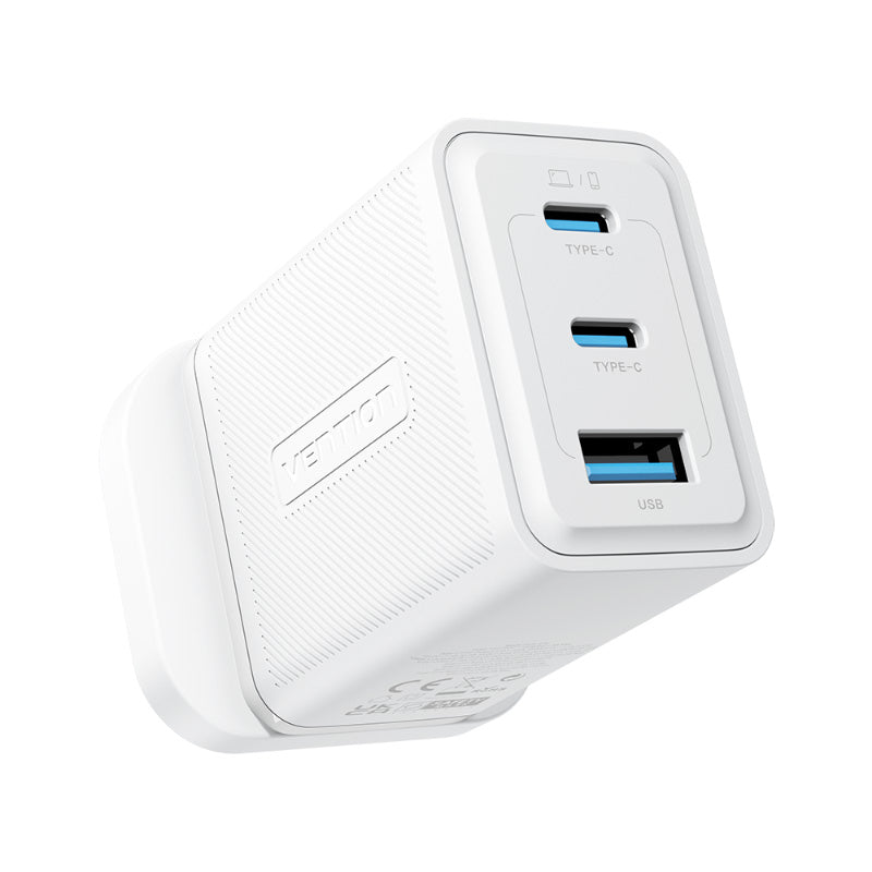 Vention FER-UK 3-Port USB (C+C+A) GaN Charger UK-Plug (White)