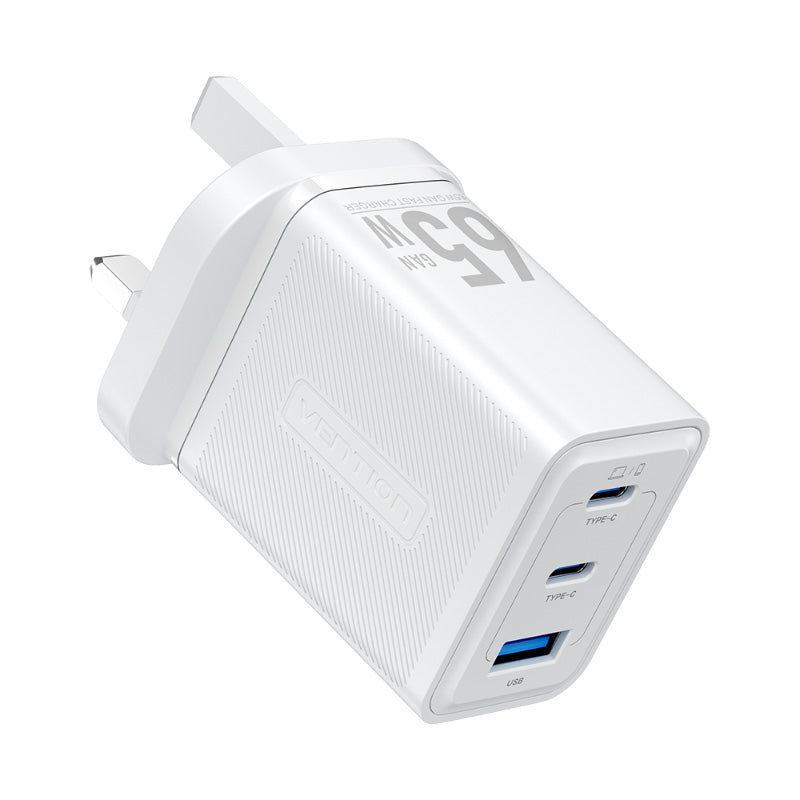 Vention FER-UK 3-Port USB (C+C+A) GaN Charger UK-Plug (White)