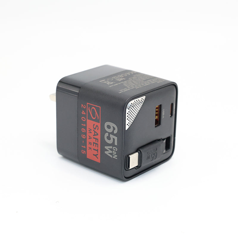 Valore PD65W GaN Wall Charger with Digital Display and Retractable Cable (PA-007)