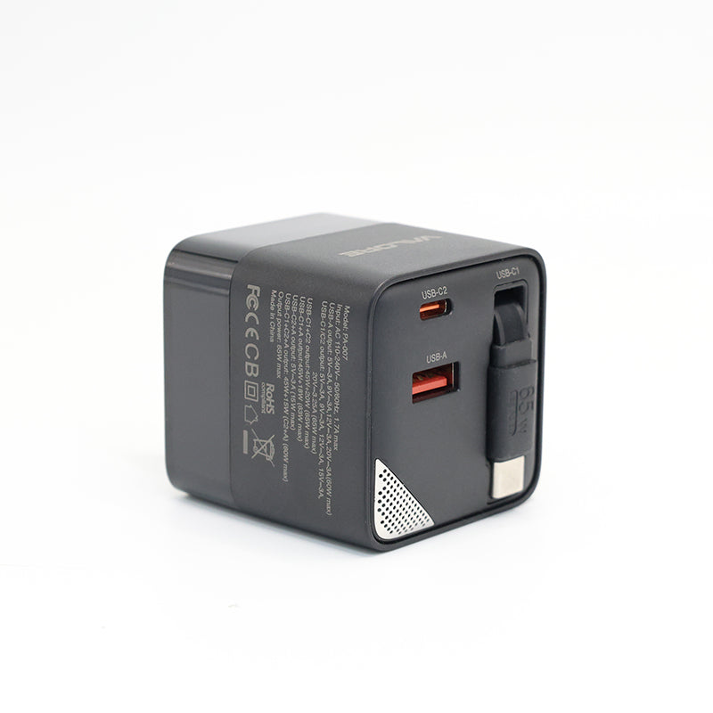 Valore PD65W GaN Wall Charger with Digital Display and Retractable Cable (PA-007)