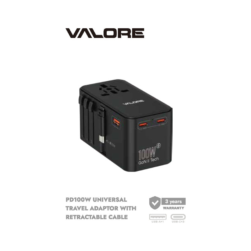 Valore PD100W Universal Travel Adaptor with Retractable Cable (UTA-003)