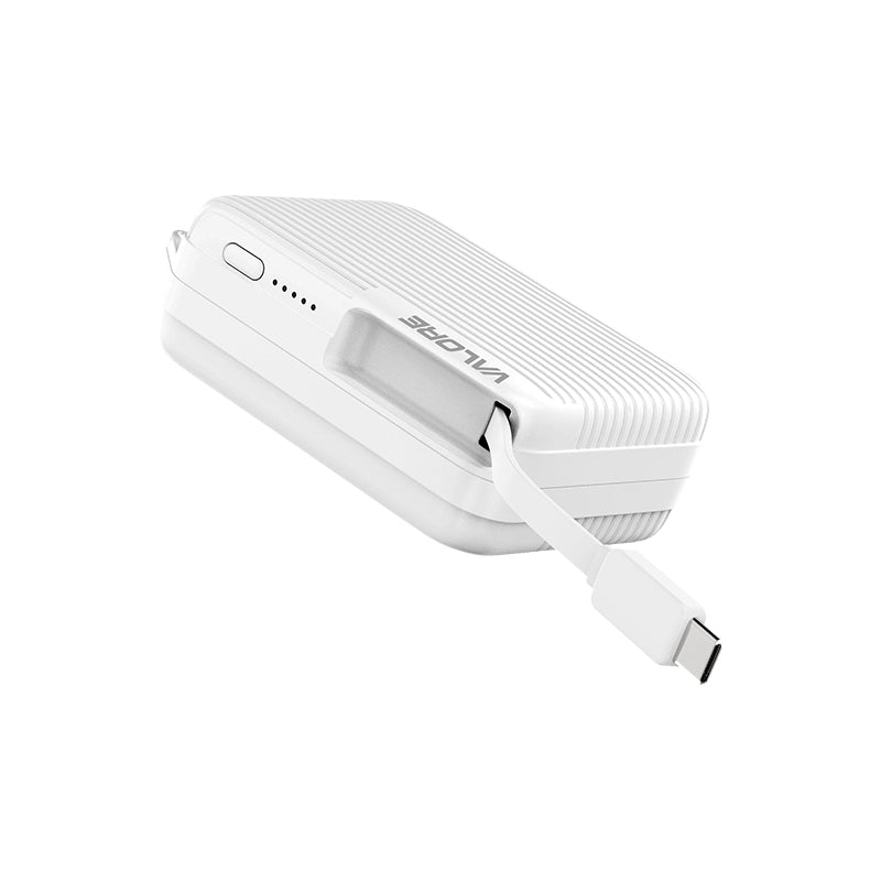 Valore PD30W 10000mAh Retractable Cable Powerbank (PD45) - White