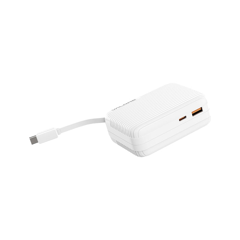 Valore PD30W 10000mAh Retractable Cable Powerbank (PD45) - White