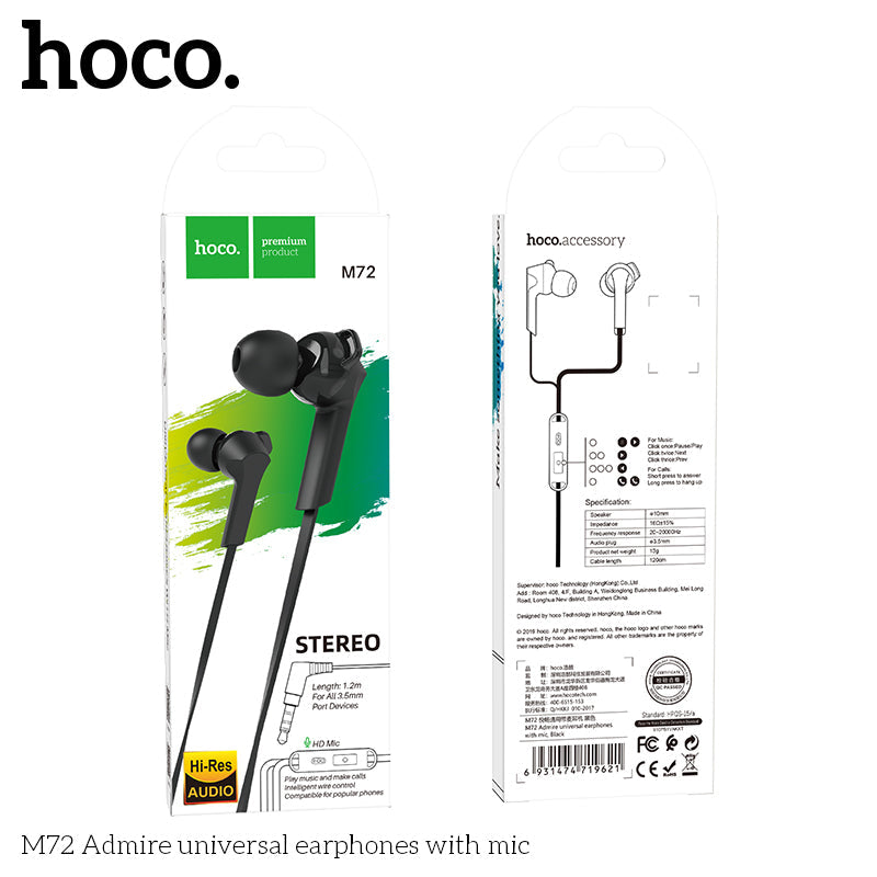 Hoco M72 Admire Universal Earphones with Mic