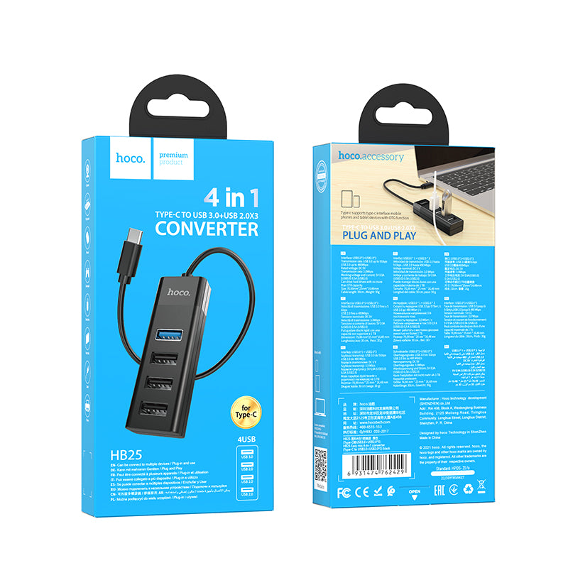 Hoco HB25 Easy Mix 4-in-1 Converter (Type-C to USB3.0+USB2.0*3)