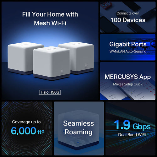 Mercusys Halo H50G AC1900 Whole Home Mesh Wi-Fi (3-pack)