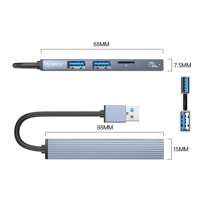 Orico AH-A12F-GY-BP 4 Ports USB-A To USB3.0 Hub (Grey)