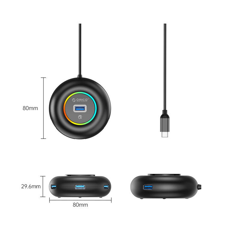 Orico YXR2-C3-10-BK-BP RGB 4-Port USB Hub 1m (Black)
