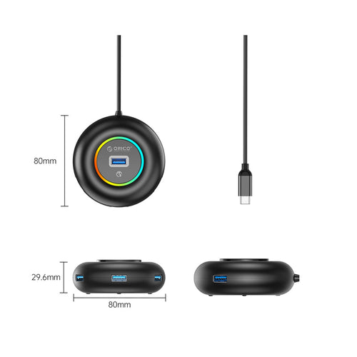 Orico YXR2-C3-10-BK-BP RGB 4-Port USB Hub 1m (Black)