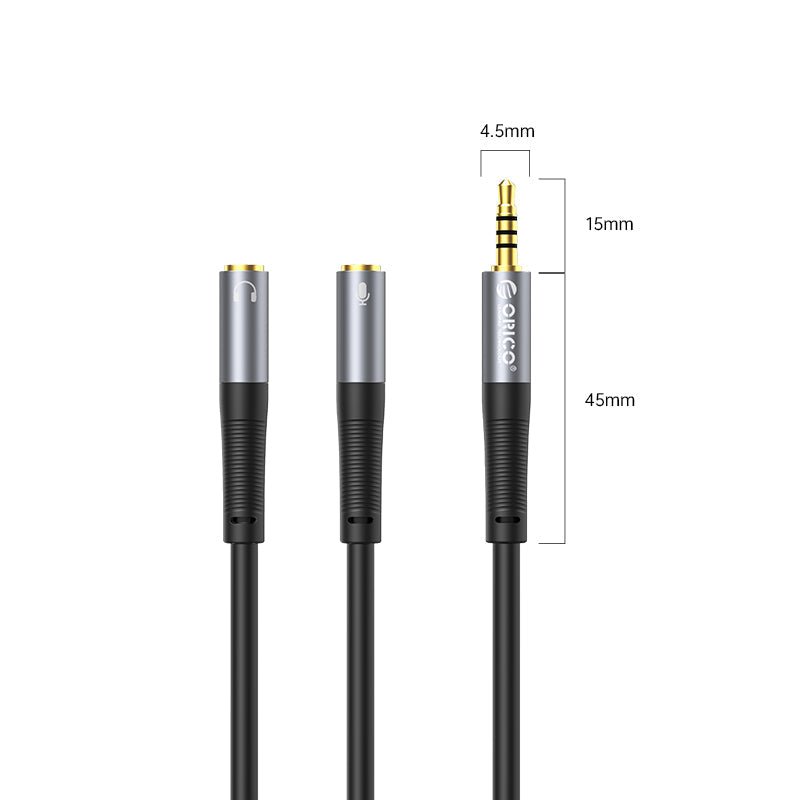 ORICO AX2-10-BK-BP 3.5mm Headphone Splitter Mic Cable 1M (Black)