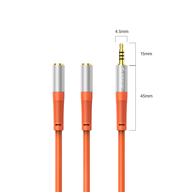 ORICO AX2-10-OR-BP 3.5mm Headphone Splitter Mic Cable 1M (Orange)