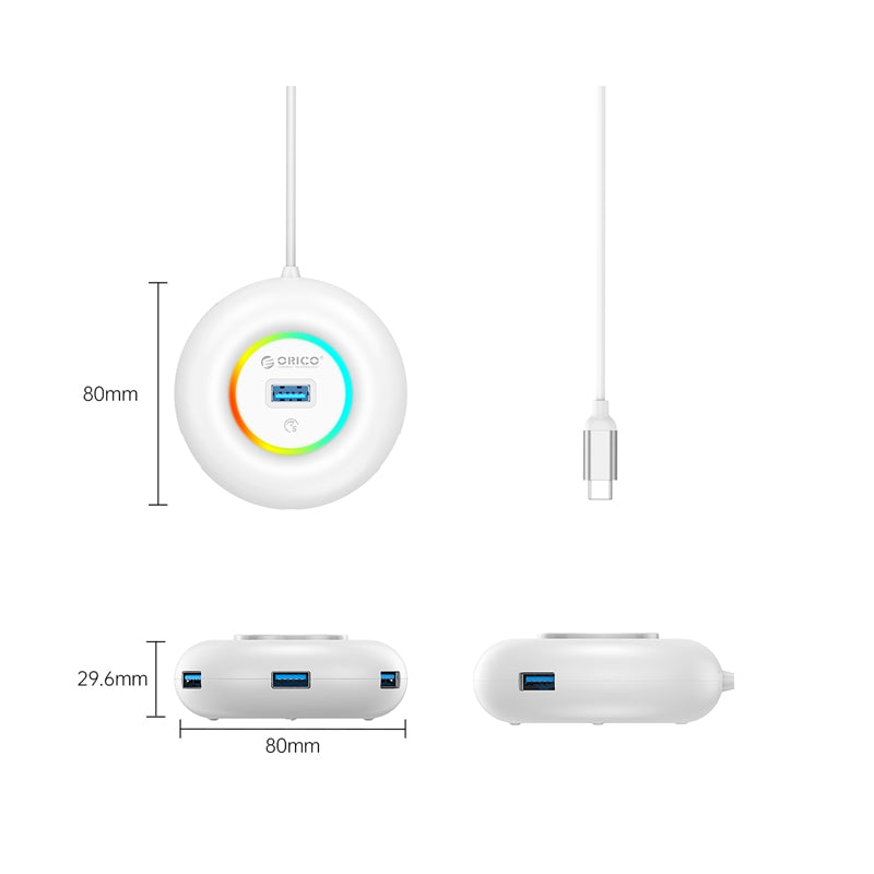 Orico YXR2-C3-03-WH-BP RGB 4-Port USB Hub 0.3m (White)