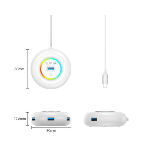 Orico YXR2-C3-03-WH-BP RGB 4-Port USB Hub 0.3m (White)