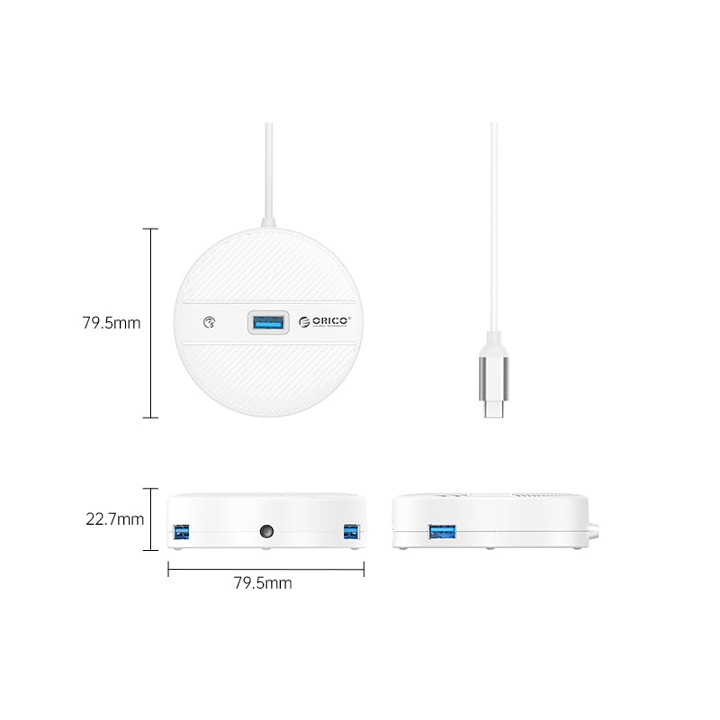 Orico YS4-C3-10-WH-BP 4-Port USB Hub with Audio/Mic Port 1m (White)
