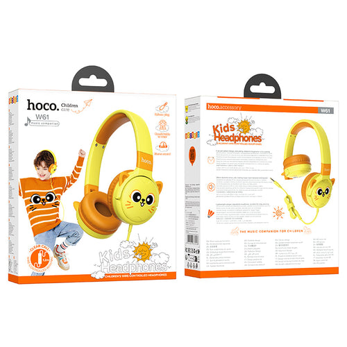 Hoco W61 Voice Wired Headphones for Children (Sun Yellow)