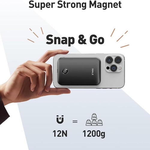 IWalk PowerGrip Slim 5000mAh Magnetic Wireless PowerBank for iPhone Black