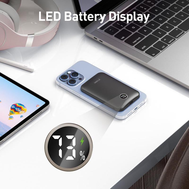 IWalk PowerGrip Slim 5000mAh Magnetic Wireless PowerBank for iPhone Black