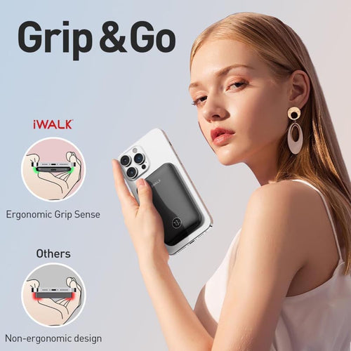 IWalk PowerGrip Slim 5000mAh Magnetic Wireless PowerBank for iPhone Black