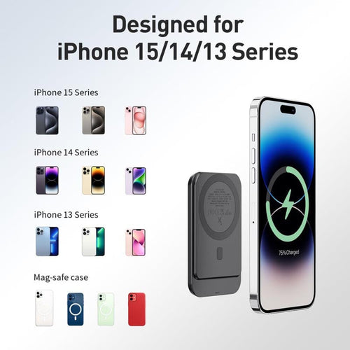 IWalk PowerGrip Slim 5000mAh Magnetic Wireless PowerBank for iPhone Black