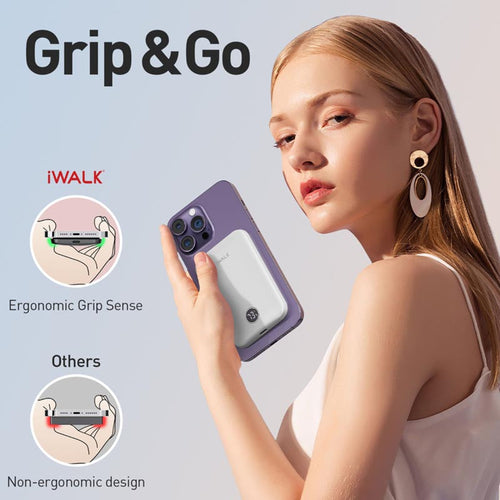 IWalk PowerGrip Slim 5000mAh Magnetic Wireless PowerBank for iPhone White
