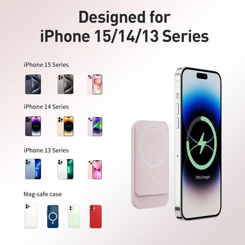 IWalk PowerGrip Slim 5000mAh Magnetic Wireless PowerBank for iPhone Pink