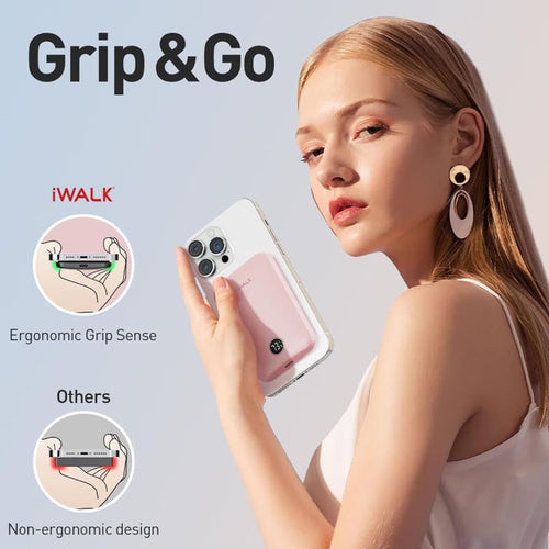 IWalk PowerGrip Slim 5000mAh Magnetic Wireless PowerBank for iPhone Pink