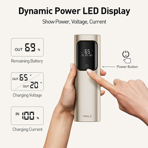 iWalk Tanker 20000mAh 65W PD Gold w/built in Type C cable Powerbank