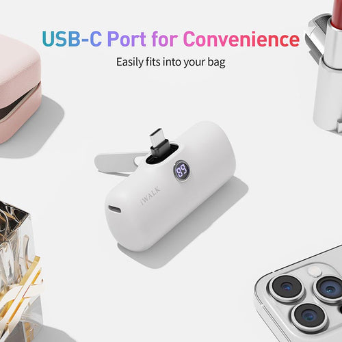 IWalk LinkPod Style 5000mAh Type C Power Bank with Foldable Stand (White)