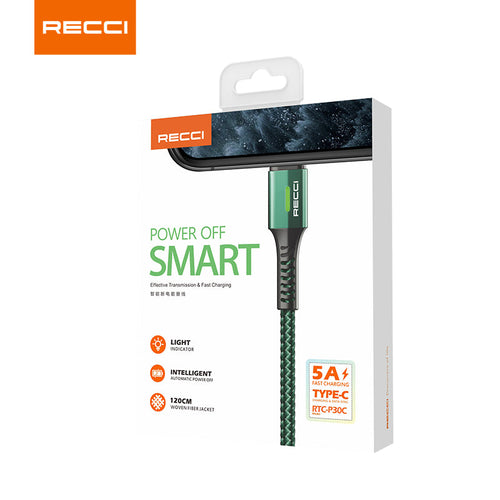 Recci RTC-P30C USB-A to Type C 3A Charging Cable 1.2M Green