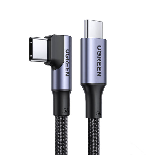 Ugreen US334 100W & 480Mbps USB-C 2.0 to Angled USB-C M/M Round Cable Aluminium Shell with Braided 2m (Black)