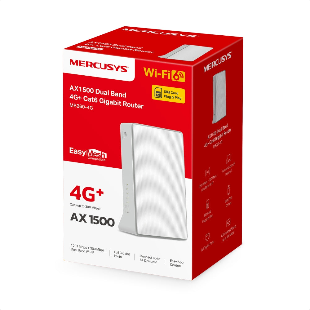 Mercusys MB260-4G Cat6 AX1500 WiFi Dual Band Router