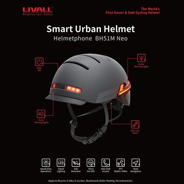 LIVALL BH51M NEO Smart Urban Helmet White Front Light Size L Sandstone Grey