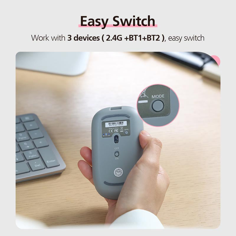 MicroPack ML-203W-GY Lifestyle 2.4G+Bluetooth Rechargeable Wireless Mouse, Grey