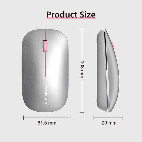 MicroPack ML-203W-GY Lifestyle 2.4G+Bluetooth Rechargeable Wireless Mouse, Grey