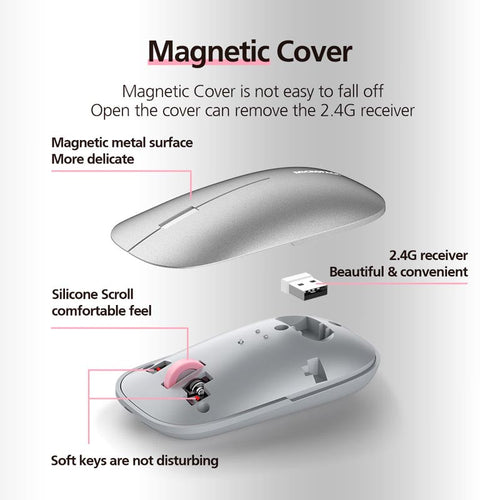 MicroPack ML-203W-GY Lifestyle 2.4G+Bluetooth Rechargeable Wireless Mouse, Grey