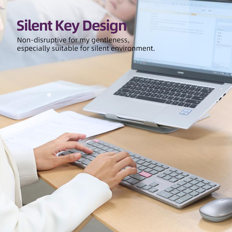 MicroPack K-310W-GY Lifestyle 2.4G+Bluetooth Rechargeable Wireless Keyboard, Grey