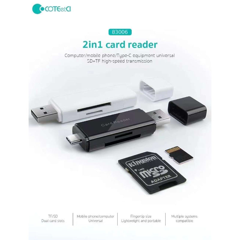 COTECi USB + Type-C 2.0 2-in-1 SD & TF Card Reader (Black)