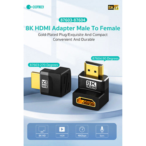 COTECi 8K HDMI Male to Female 270 Degrees Adapter