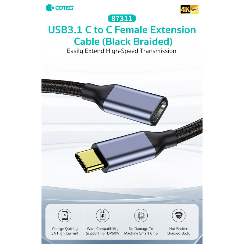 COTECi USB3.1 Type-C Male to Female Extension Cable 1M