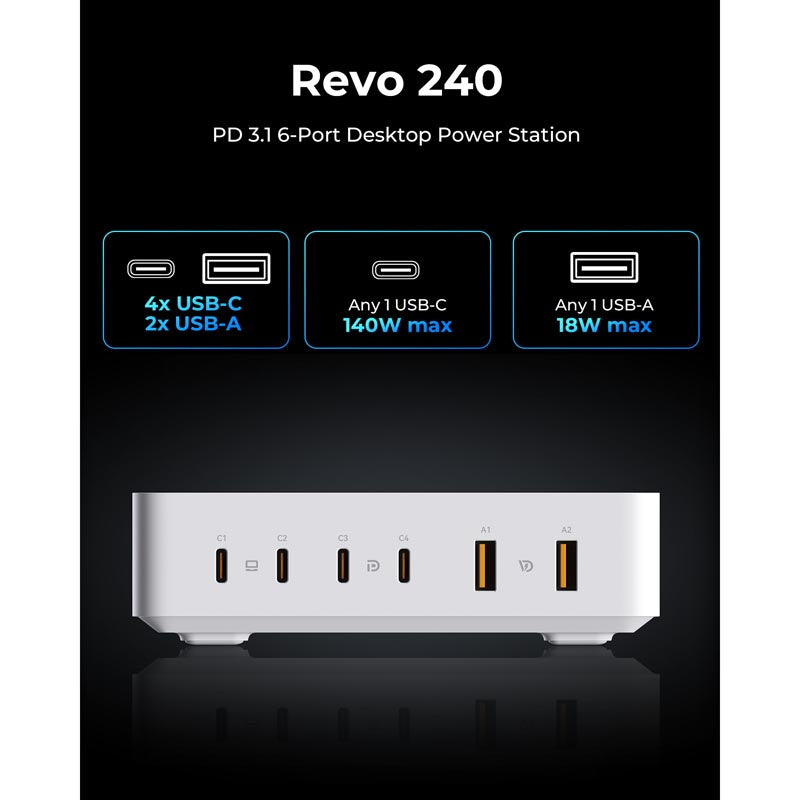 Voltme Revo 240 240W 4C+2A PD3.1 Power Hub (White)