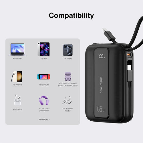 Valore PD65W 20000mAh Powerbank CCC Certified (PD41) - Black