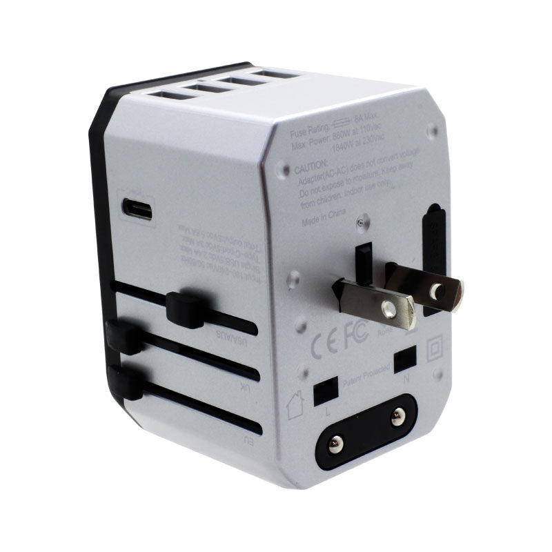 Valore Universal Travel Adaptor with 4 USB + 1 Type-C Output (AC57) - Silver