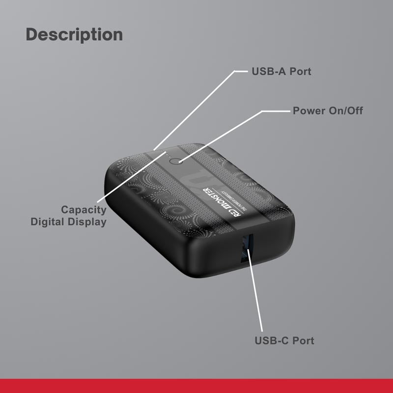 Redmonster Power Up+ Mini 10000mAh PD30W Power Bank (Red)